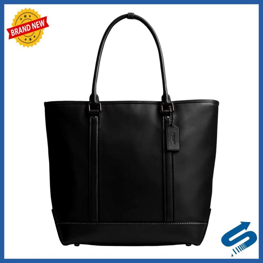 Leather Tote Bag with Laptop Sleeve, Detachable Strap, Multiple Pockets